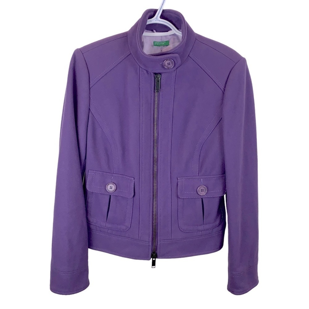 United Colours of Benetton Purple Wool Blend Military Field Jacket Women's sz 10